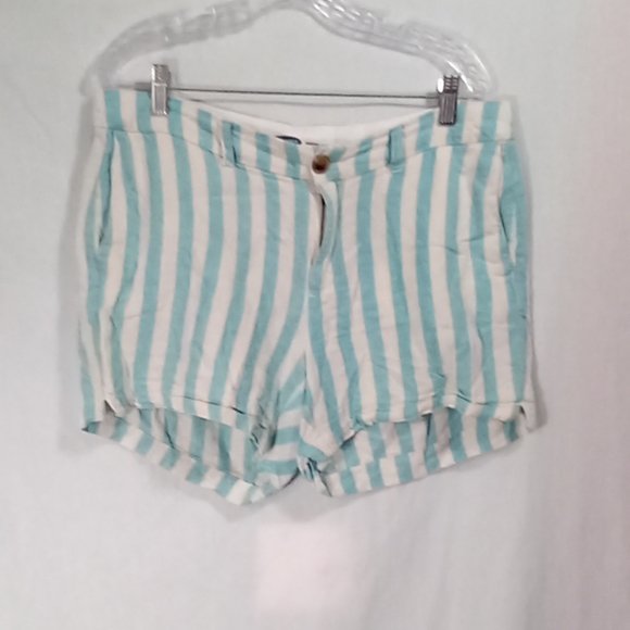 Old Navy Teal/White Striped Linen Blend Everyday Shorts- Size 12 - Picture 1 of 4